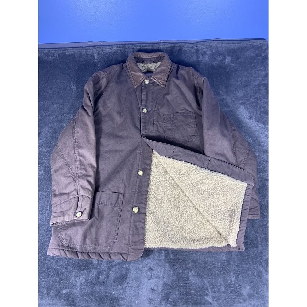 Vintage Structure Work Clothes Canvas Barn Jacket Sherpa Lined Brown Men Size S